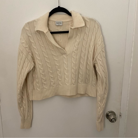Aritzia Sunday Best Cropped Cable Knit Polo Sweater - Picture 2 of 4